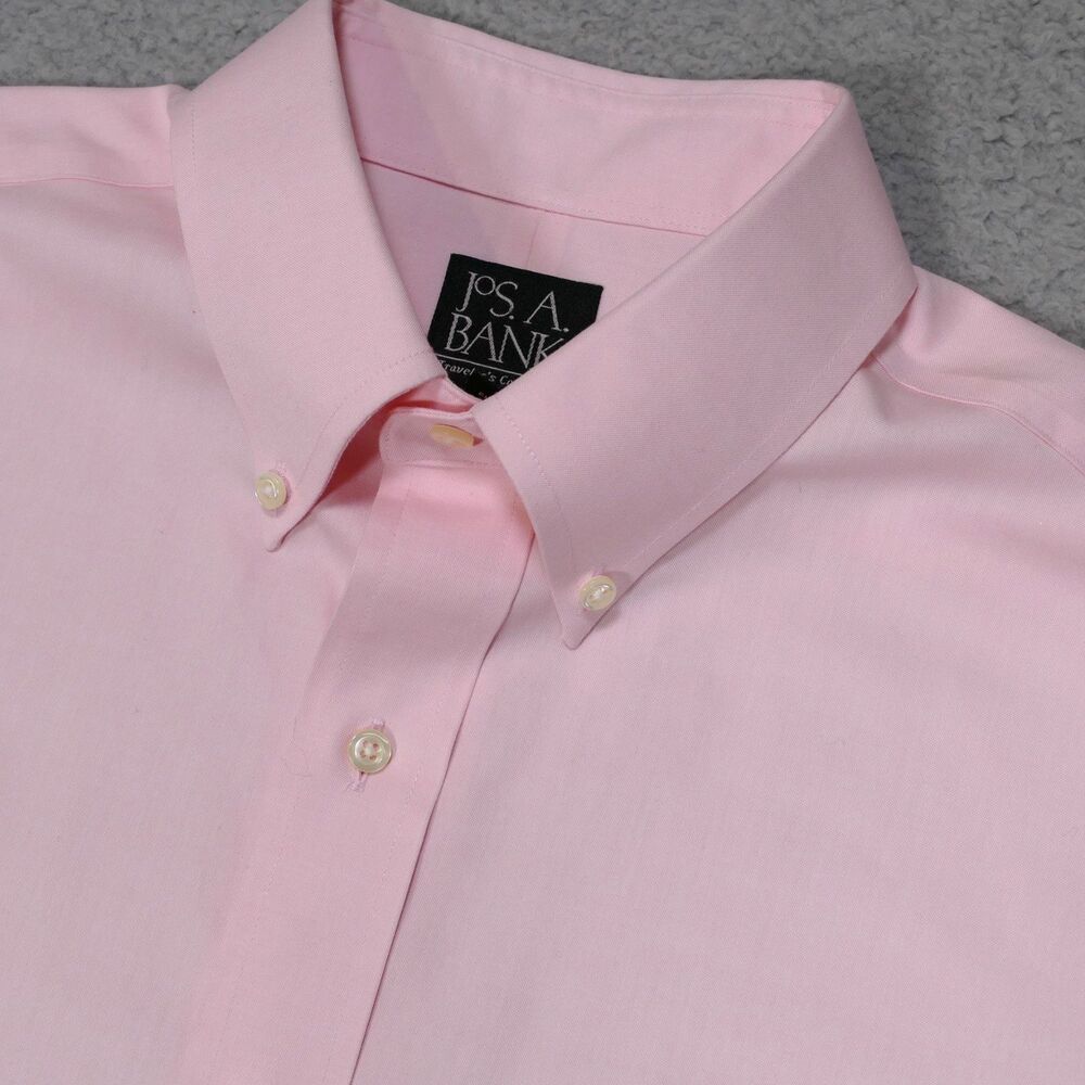 Jos A Bank Traveler Shirt Mens 16-34 Pink Button Down Long Sleeve
